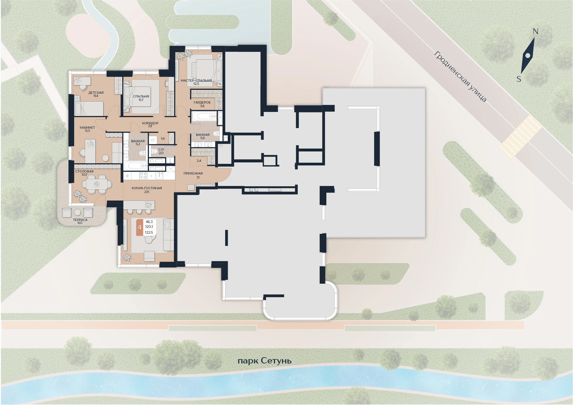 Расположение квартиры 42 на плане здания