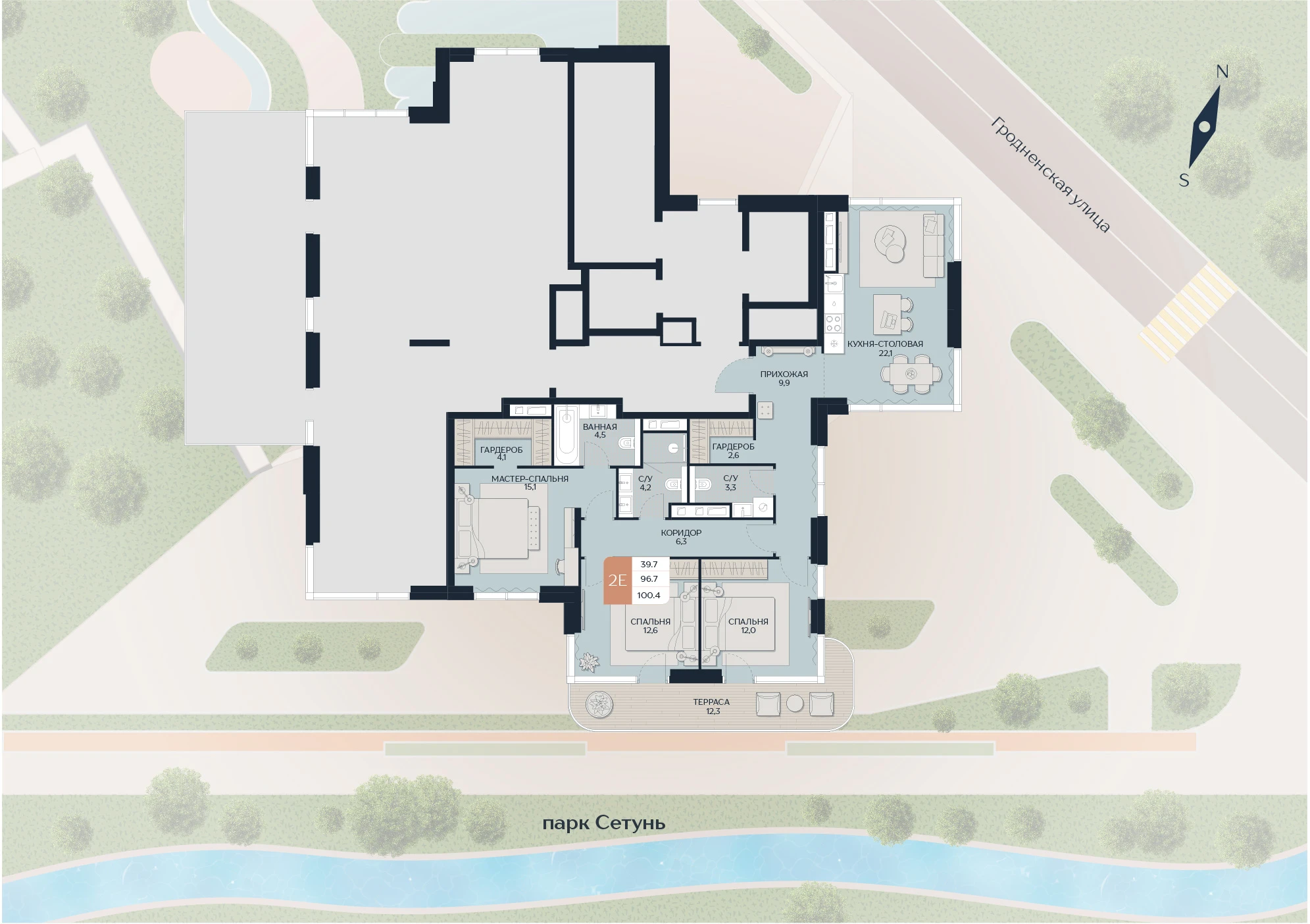 Расположение квартиры 43 на плане здания