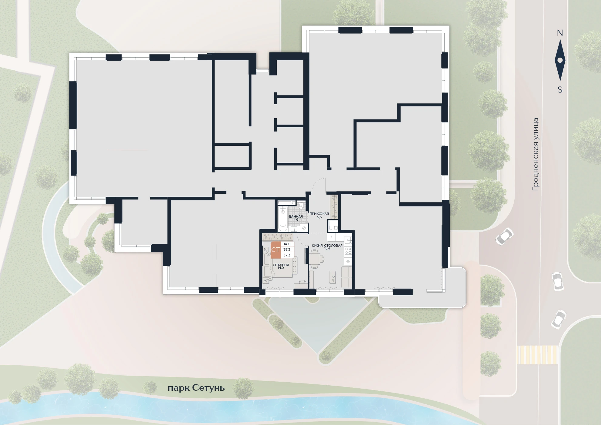 Расположение квартиры 155 на плане здания