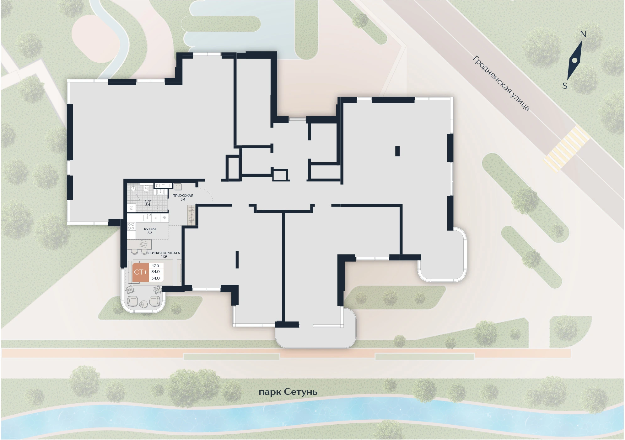 Расположение квартиры 14 на плане здания