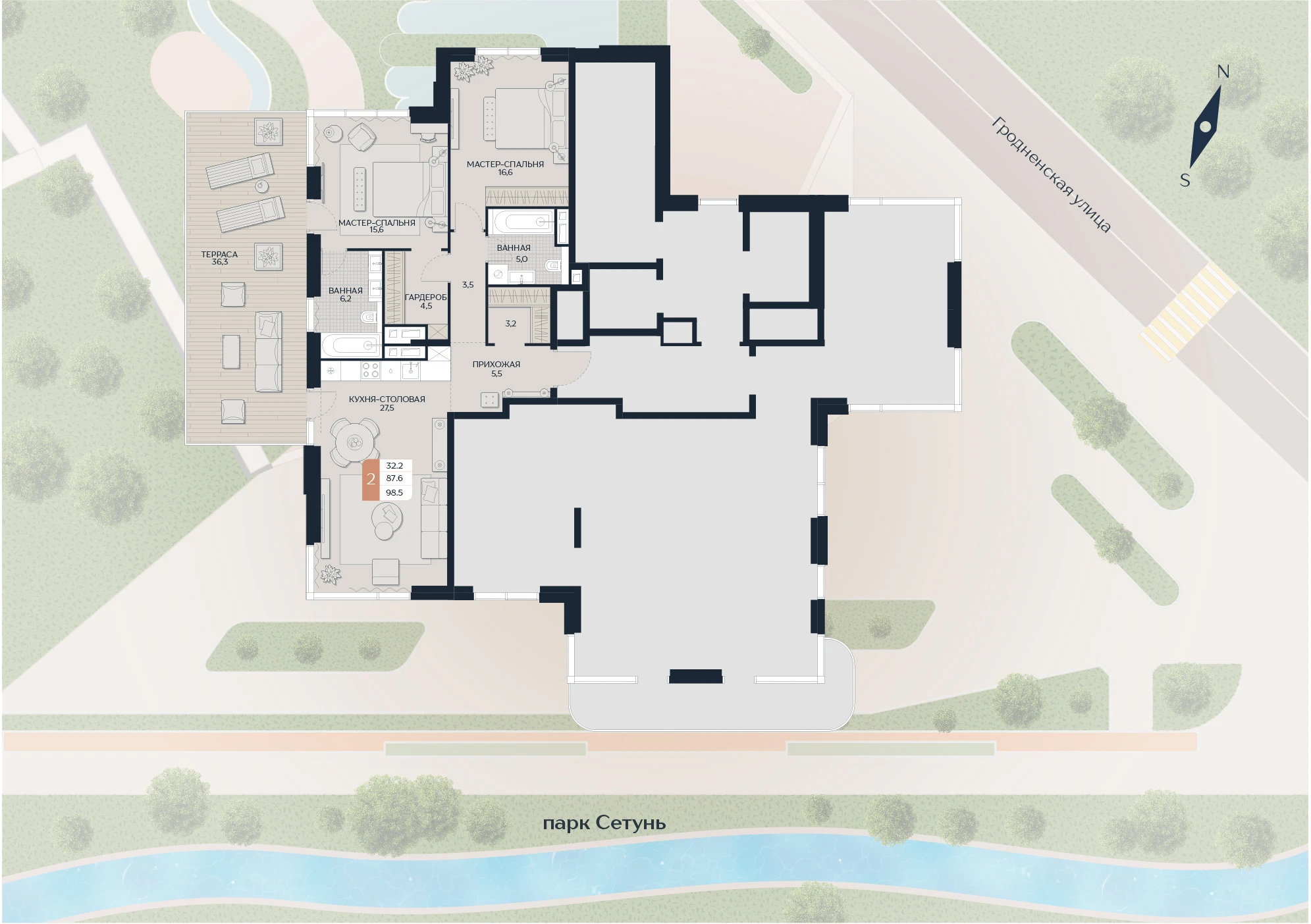 Расположение квартиры 44 на плане здания