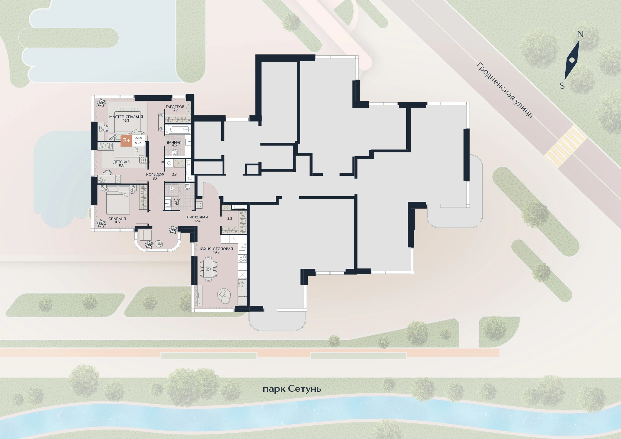 Расположение квартиры 61 на плане здания
