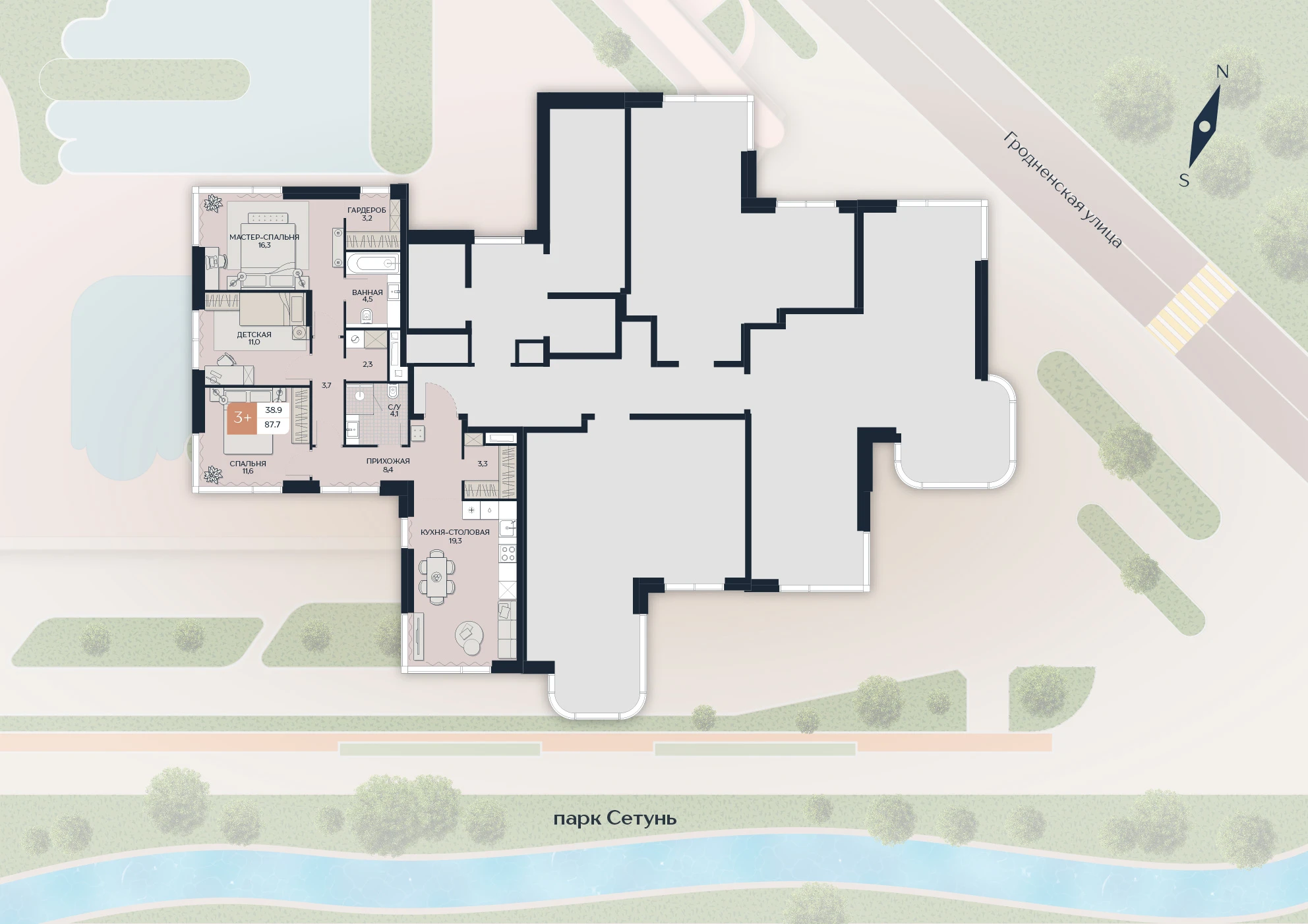 Расположение квартиры 57 на плане здания