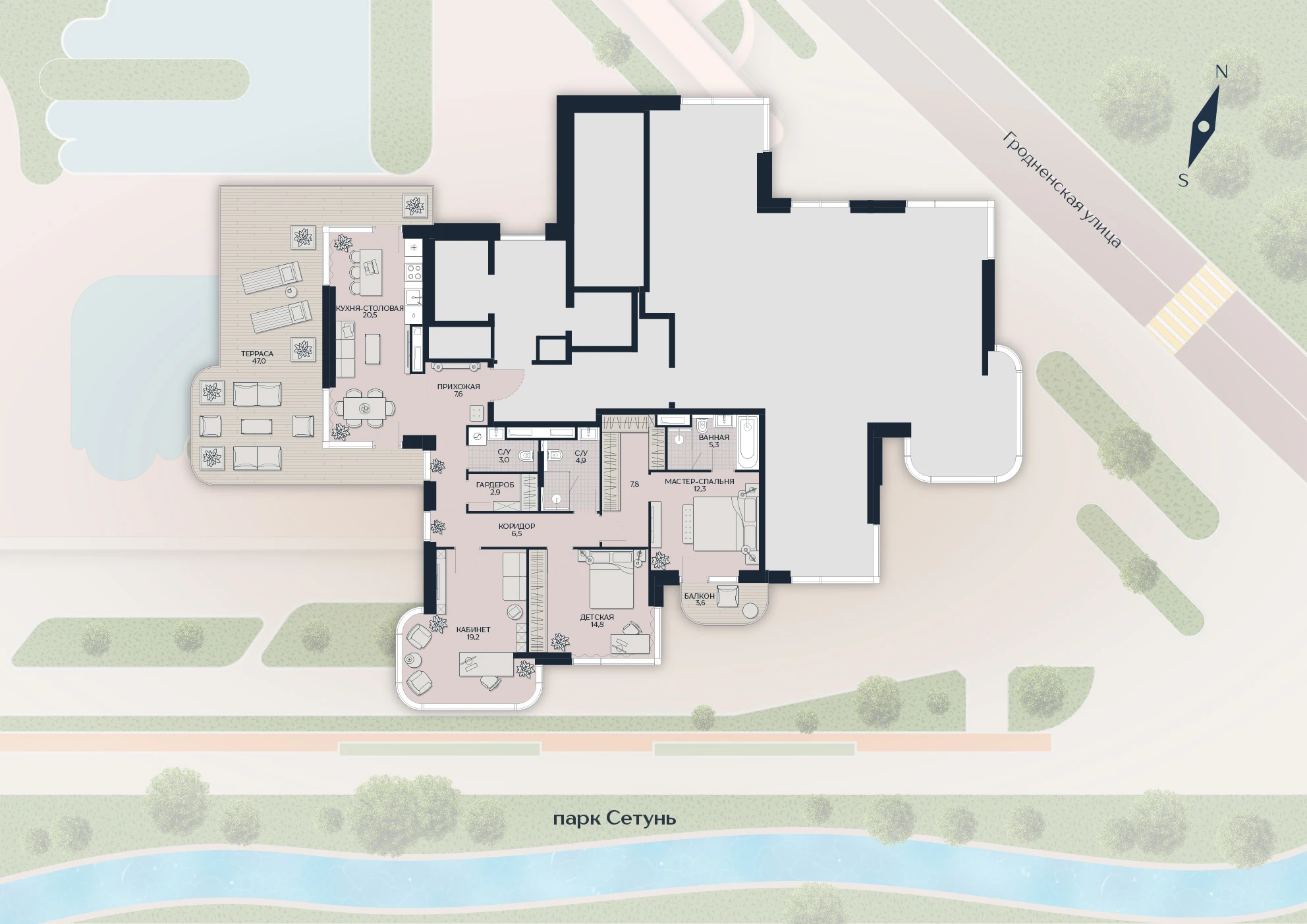 Расположение квартиры 77 на плане здания