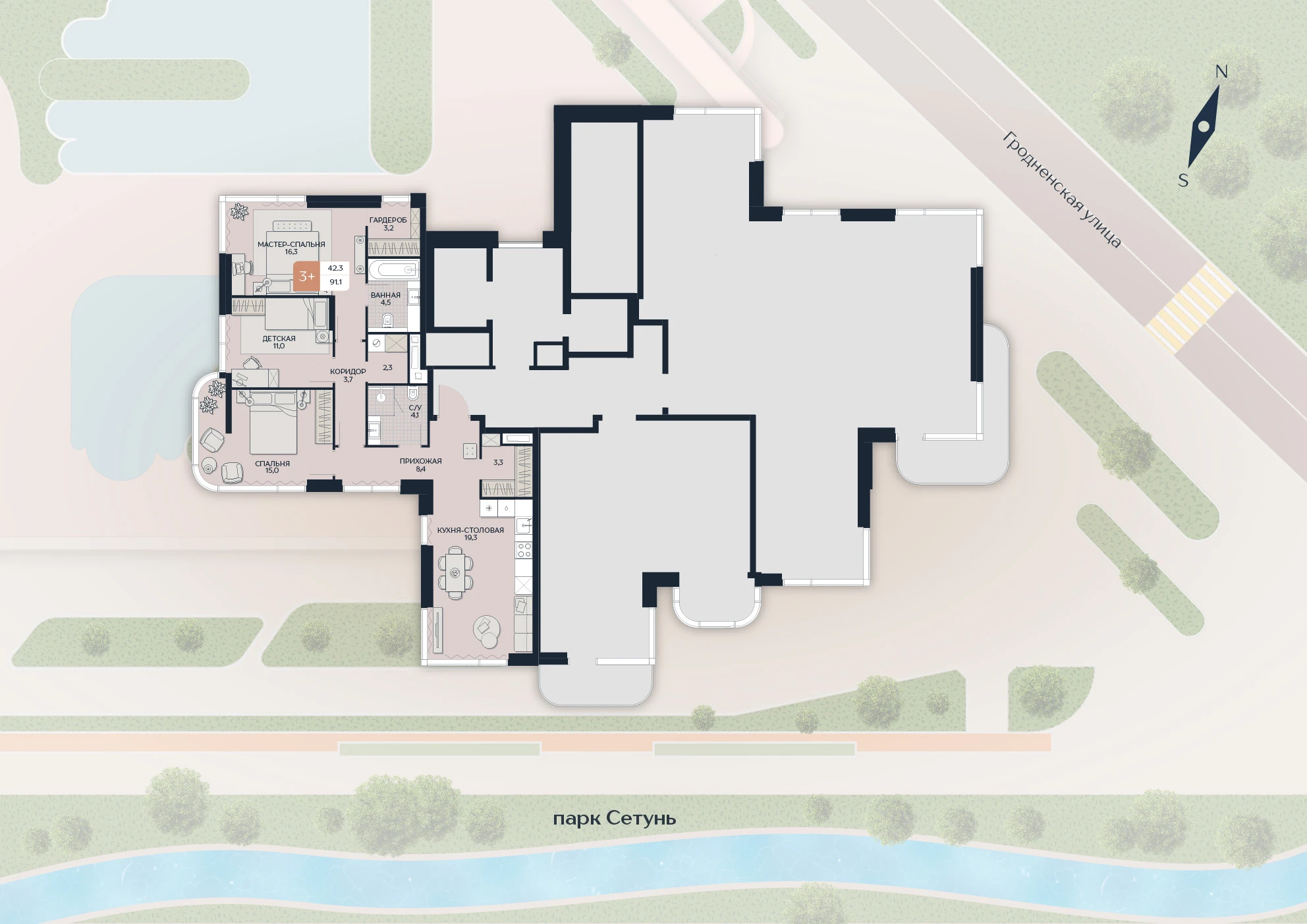 Расположение квартиры 76 на плане здания